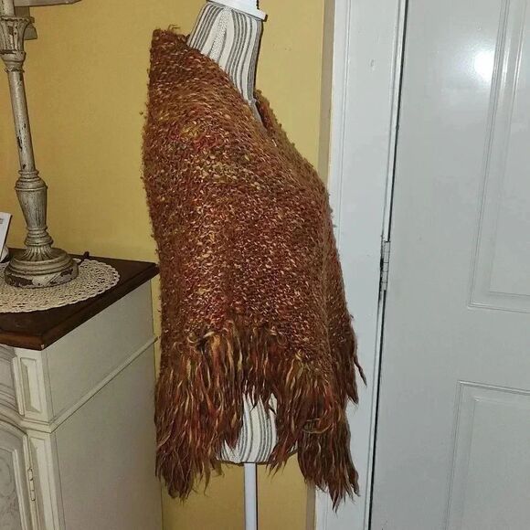 Handmade knitted rust and brown poncho women Small/Medium - Picture 4 of 8